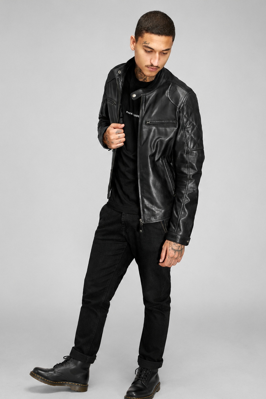 Man wearing premium leather jacket
