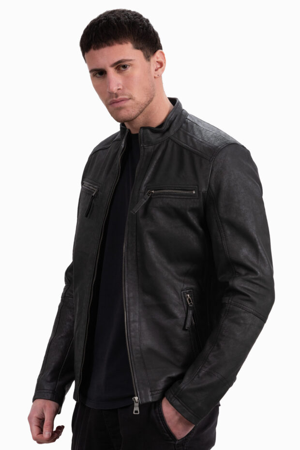 ALPHA VINTAGE SHEEP BLACK - AUTHENTIC MENS BLACK LEATHER JACKET