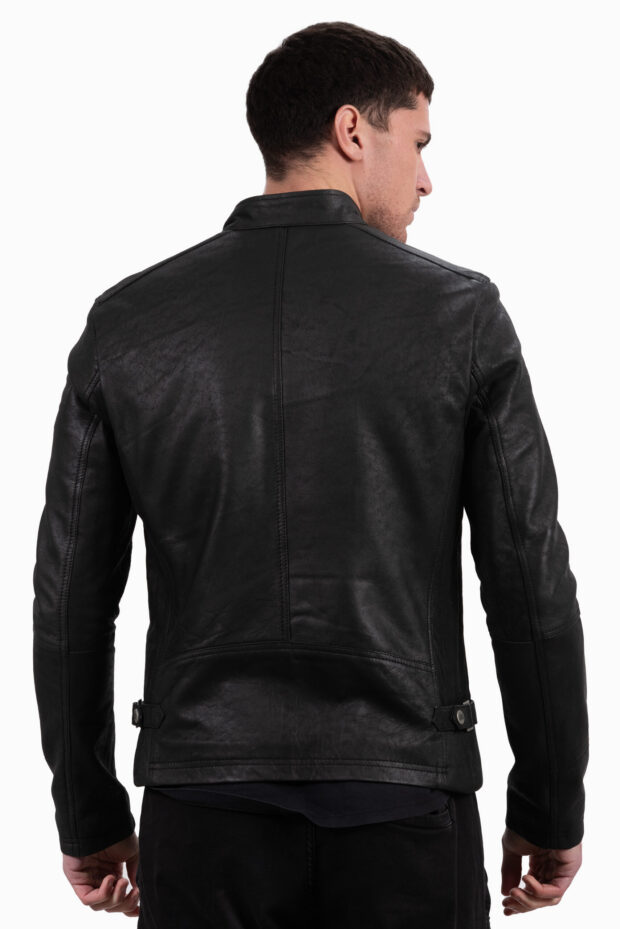ALPHA VINTAGE SHEEP BLACK - AUTHENTIC MENS BLACK LEATHER JACKET