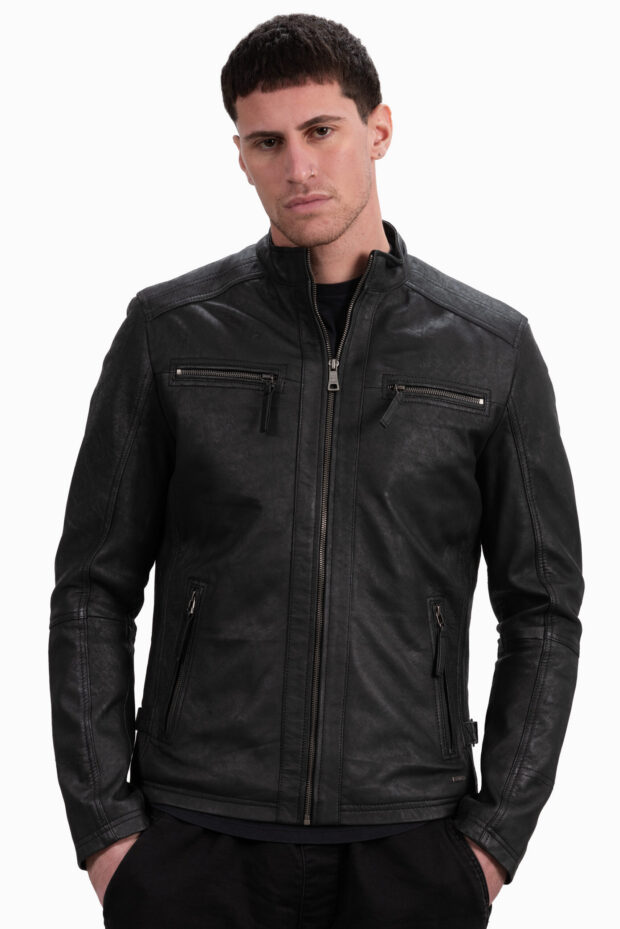 ALPHA VINTAGE SHEEP BLACK - AUTHENTIC MENS BLACK LEATHER JACKET