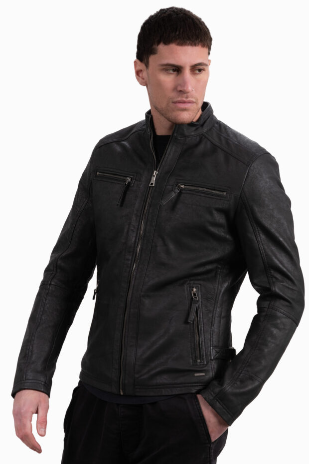 ALPHA VINTAGE SHEEP BLACK - AUTHENTIC MENS BLACK LEATHER JACKET