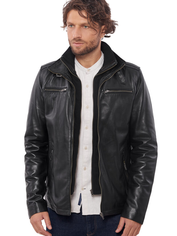 4065 SHEEP BLACK - AUTHENTIC MENS BLACK LEATHER JACKET
