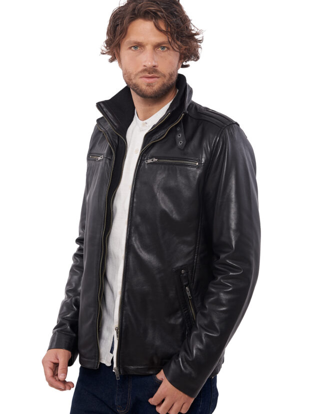 4065 SHEEP BLACK - AUTHENTIC MENS BLACK LEATHER JACKET