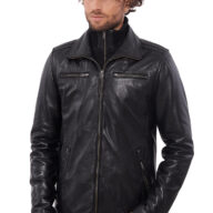 4065 SHEEP BLACK - AUTHENTIC MENS BLACK LEATHER JACKET