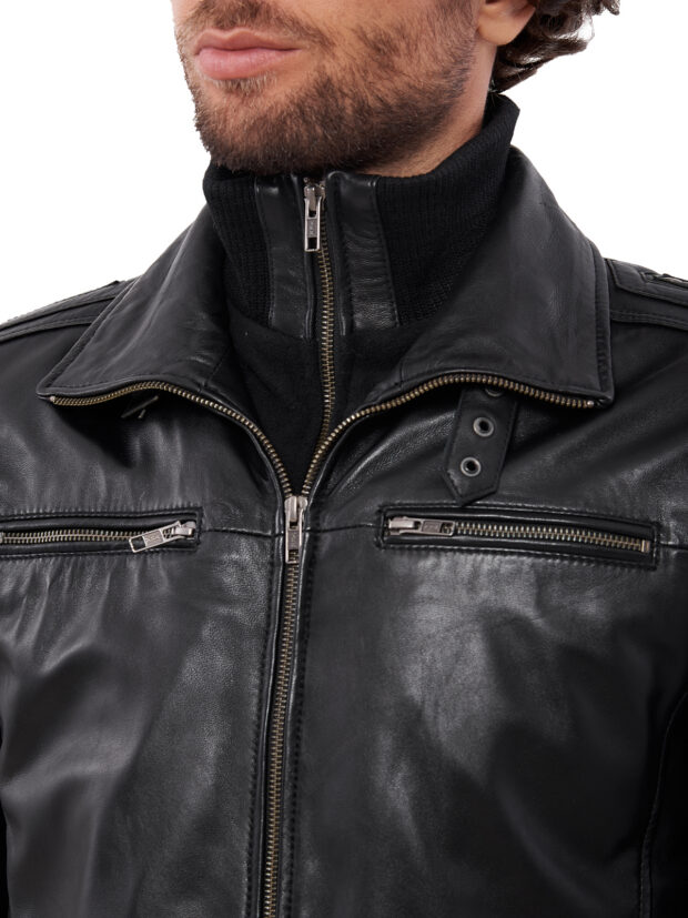 4065 SHEEP BLACK - AUTHENTIC MENS BLACK LEATHER JACKET