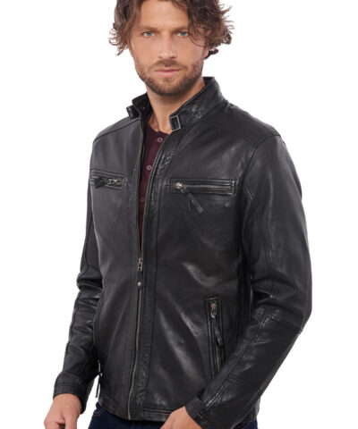 ALPHA SHEEP BLACK  - AUTHENTIC BLACK MENS LEATHER JACKET