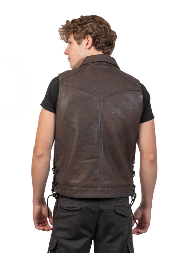 CARGO SHEEP VINTAGE BROWN - AUTHENTIC MENS SLEEVELESS BROWN LEATHER JACKET