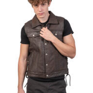 CARGO SHEEP VINTAGE BROWN - AUTHENTIC MENS SLEEVELESS BROWN LEATHER JACKET