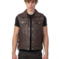 CARGO SHEEP VINTAGE BROWN - AUTHENTIC MENS SLEEVELESS BROWN LEATHER JACKET