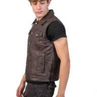 CARGO SHEEP VINTAGE BROWN - AUTHENTIC MENS SLEEVELESS BROWN LEATHER JACKET