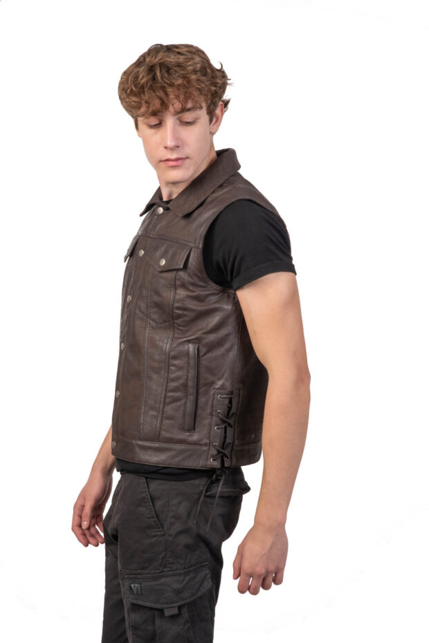 CARGO SHEEP VINTAGE BROWN - AUTHENTIC MENS SLEEVELESS BROWN LEATHER JACKET