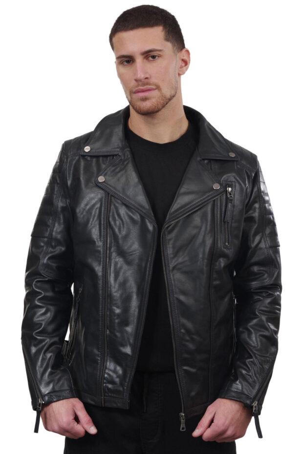CHARLIE BUFFALO BLACK - AUTHENTIC MENS BLACK LEATHER JACKET