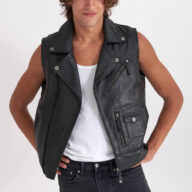 CHOPPER SHEEP BLACK - AUTHENTIC MENS BLACK LEATHER VEST