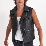 CHOPPER SHEEP BLACK - AUTHENTIC MENS BLACK LEATHER VEST