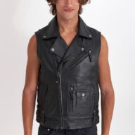 CHOPPER SHEEP BLACK - AUTHENTIC MENS BLACK LEATHER VEST