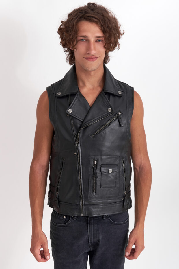 CHOPPER SHEEP BLACK - AUTHENTIC MENS BLACK LEATHER VEST