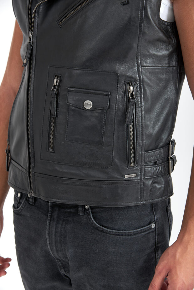 CHOPPER SHEEP BLACK - AUTHENTIC MENS BLACK LEATHER VEST