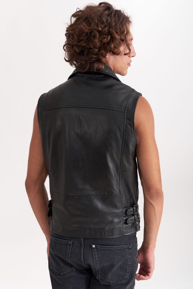CHOPPER SHEEP BLACK - AUTHENTIC MENS BLACK LEATHER VEST