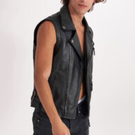 CHOPPER SHEEP BLACK - AUTHENTIC MENS BLACK LEATHER VEST