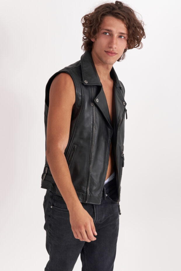 CHOPPER SHEEP BLACK - AUTHENTIC MENS BLACK LEATHER VEST