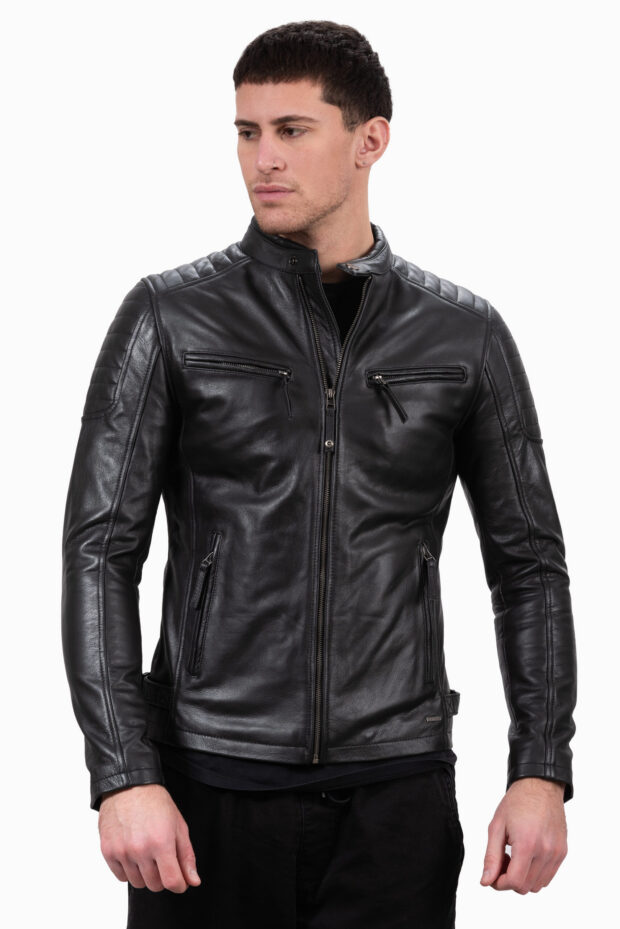 DELTA BUFFALO BLACK - AUTHENTIC BLACK MENS LEATHER JACKET