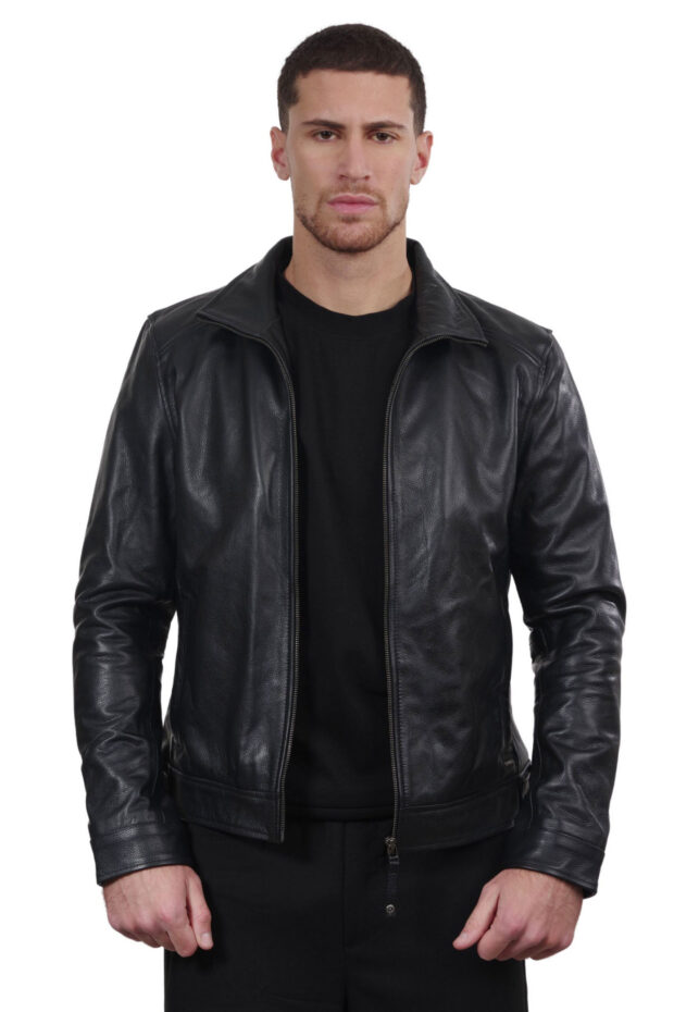 HOLLAND COWHIDE BLACK - AUTHENTIC MENS BLACK LEATHER JACKET