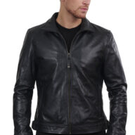 HOLLAND COWHIDE BLACK - AUTHENTIC MENS BLACK LEATHER JACKET