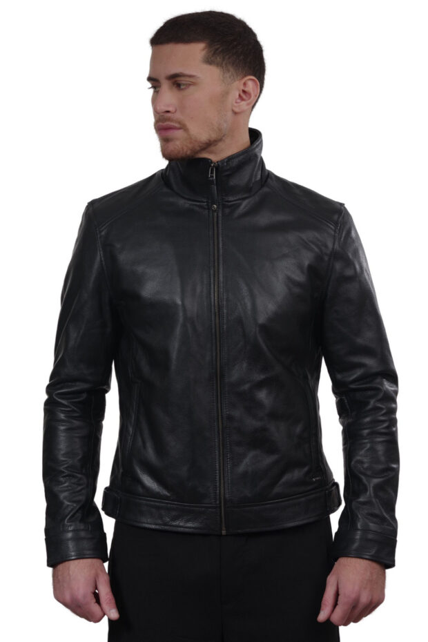 HOLLAND COWHIDE BLACK - AUTHENTIC MENS BLACK LEATHER JACKET