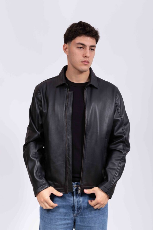 X RAY COLLAR SHEEP BLACK - AUTHENTIC MEN’S BLACK LEATHER JACKET