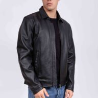 X RAY COLLAR SHEEP BLACK - AUTHENTIC MEN’S BLACK LEATHER JACKET