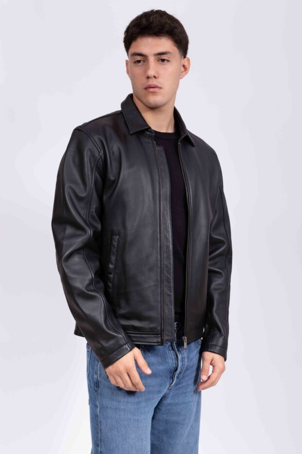 X RAY COLLAR SHEEP BLACK - AUTHENTIC MEN’S BLACK LEATHER JACKET