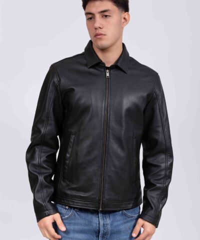 X RAY COLLAR SHEEP BLACK - AUTHENTIC MEN’S BLACK LEATHER JACKET