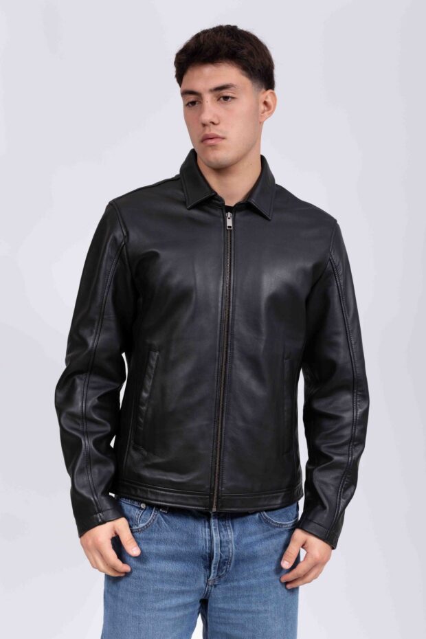 X RAY COLLAR SHEEP BLACK - AUTHENTIC MEN’S BLACK LEATHER JACKET
