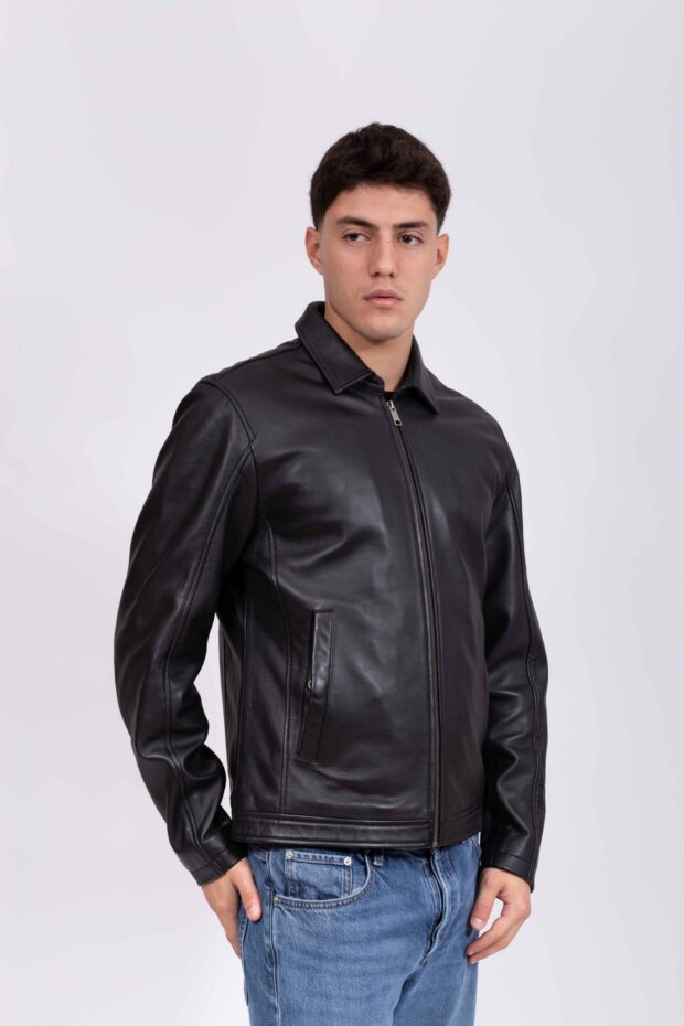 X RAY COLLAR SHEEP BLACK - AUTHENTIC MEN’S BLACK LEATHER JACKET