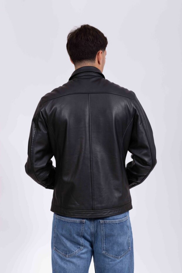 X RAY COLLAR SHEEP BLACK - AUTHENTIC MEN’S BLACK LEATHER JACKET