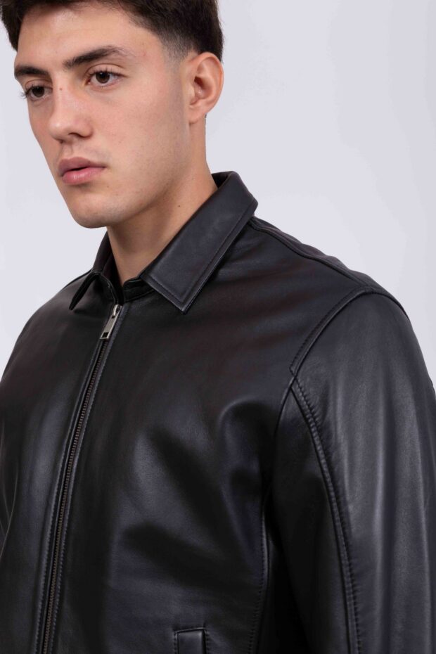 X RAY COLLAR SHEEP BLACK - AUTHENTIC MEN’S BLACK LEATHER JACKET