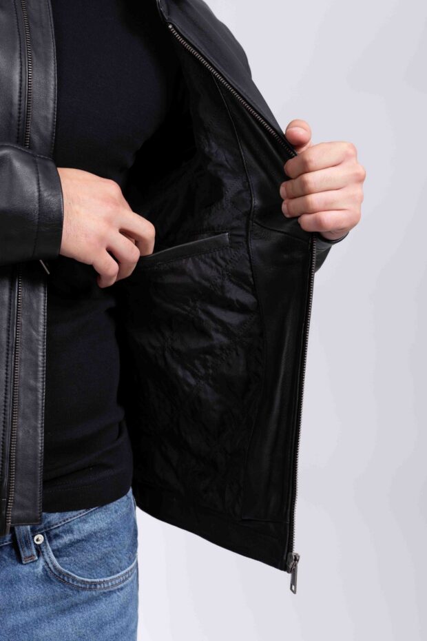 X RAY COLLAR SHEEP BLACK - AUTHENTIC MEN’S BLACK LEATHER JACKET