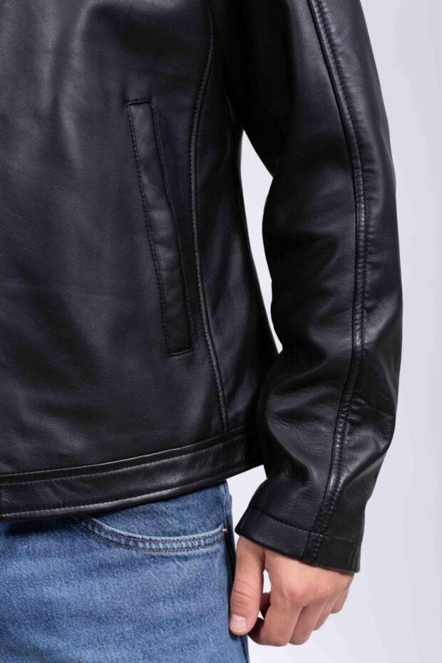 X RAY COLLAR SHEEP BLACK - AUTHENTIC MEN’S BLACK LEATHER JACKET