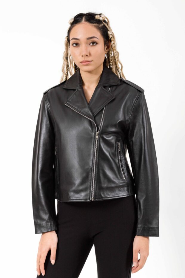 MONA SHEEP BLACK - AUTHENTIC WOMENS BLACK LEATHER JACKET