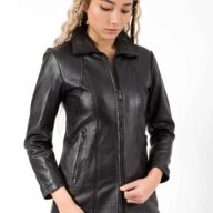 PANDORA LONG SHEEP BLACK- AUTHENTIC WOMEN’S BLACK LEATHER JACKET