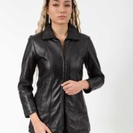PANDORA LONG SHEEP BLACK- AUTHENTIC WOMEN’S BLACK LEATHER JACKET