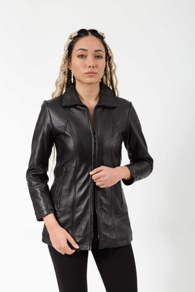 PANDORA LONG SHEEP BLACK- AUTHENTIC WOMEN’S BLACK LEATHER JACKET