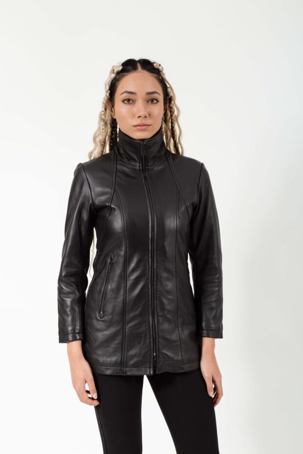 PANDORA LONG SHEEP BLACK- AUTHENTIC WOMEN’S BLACK LEATHER JACKET