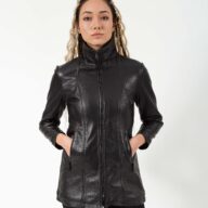 PANDORA LONG SHEEP BLACK- AUTHENTIC WOMEN’S BLACK LEATHER JACKET