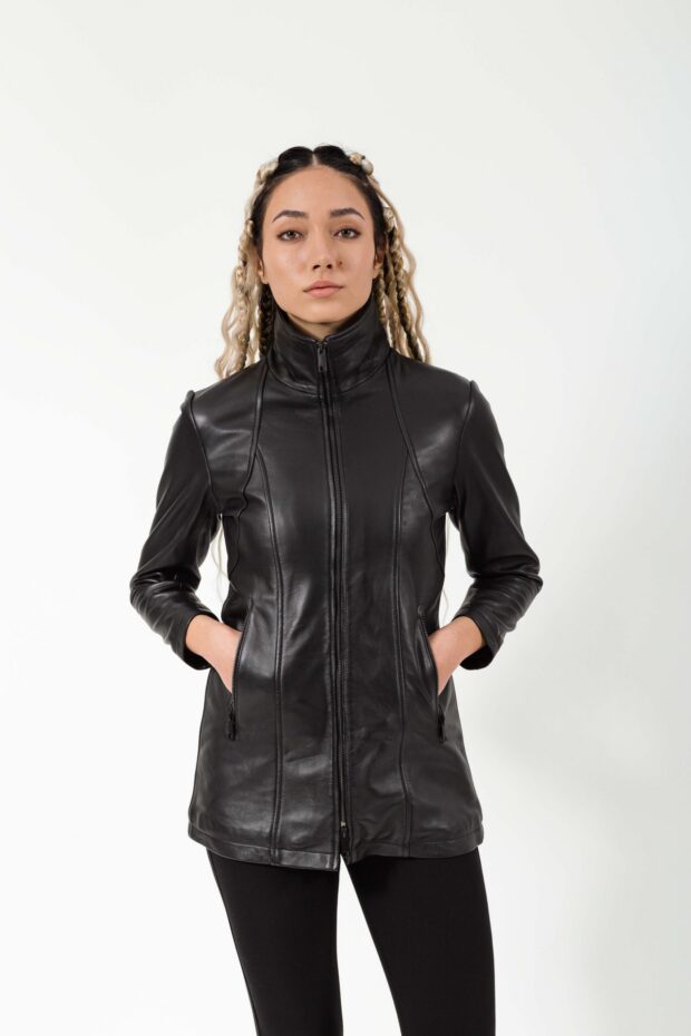 PANDORA LONG SHEEP BLACK- AUTHENTIC WOMEN’S BLACK LEATHER JACKET