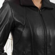 PANDORA LONG SHEEP BLACK- AUTHENTIC WOMEN’S BLACK LEATHER JACKET
