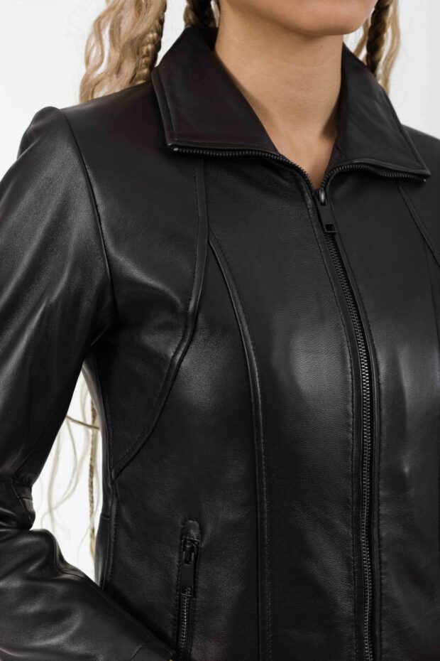 PANDORA LONG SHEEP BLACK- AUTHENTIC WOMEN’S BLACK LEATHER JACKET