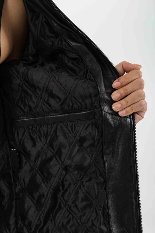 PANDORA LONG SHEEP BLACK- AUTHENTIC WOMEN’S BLACK LEATHER JACKET