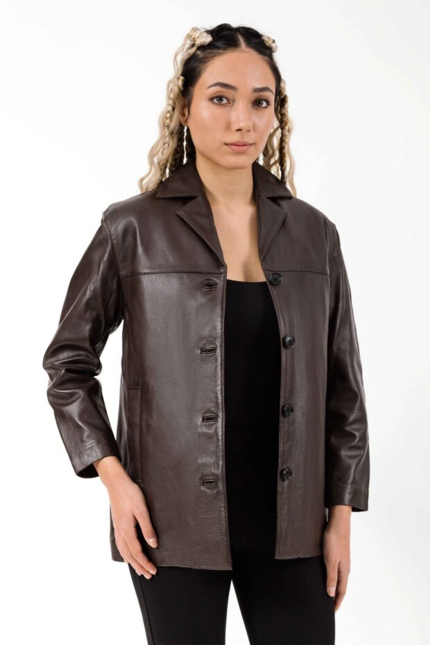 RENA  SHEEP BROWN - AUTHENTIC WOMENS BROWN LEATHER JACKET