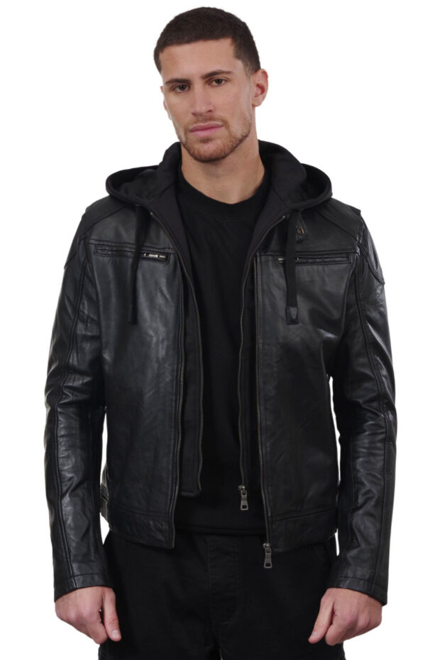 KAPPA BUFFALO BLACK - AUTHENTIC MENS BLACK LEATHER JACKET